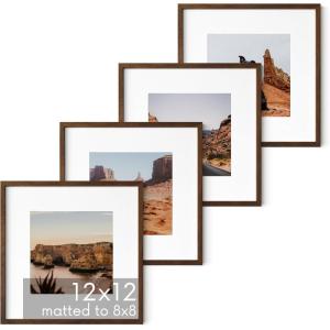 image:imageHAUS AND HUES Walnut Oak Wood 12x12 Picture Frames  Set of 4 Square Frames with Mat Modern Frames for Posters and Art Prints 12x12 in Walnut Set of 4