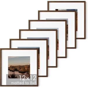 image:imageHAUS AND HUES Walnut Oak Wood 12x12 Picture Frames  Set of 6 Square Frames with Mat Contemporary Frames for Wall Art and Photos 12x12 in Walnut Set of 6