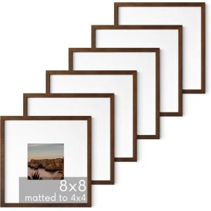 image:imageHAUS AND HUES Walnut Square Frames 8 x 8 Matted to 4 x 4  8x8 Square Gallery Wall Frame Set Ideal for Home Office 8x8 in Walnut Set of 6