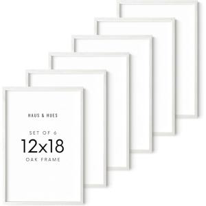 image:imageHAUS AND HUES White Oak Wood 12x18 Picture Frames  Set of 6 Elegant Frames for Posters and Wall Display