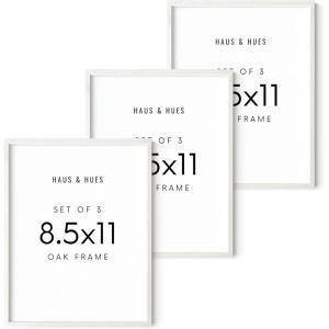 image:imageHAUS AND HUES White Oak Wood 85x11 Picture Frames  Set of 3 Modern Frames for Certificates and Documents