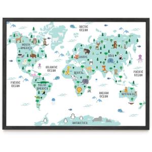 image:imageHAUS AND HUES Animal World Map Art Print  12x16  Framed Black