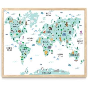 image:imageHAUS AND HUES Animal World Map Art Print  16x20  Framed Beige