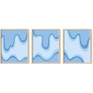 image:imageHAUS AND HUES Blue Abstract Wall Art  Set of 3 Color Drip Watercolor Painting Art Blue Wall Art for Living Room Contemporary Wall Art Abstract Blue Artwork Aesthetic Wall Decor 16x20 Unframed