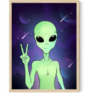 image:imageHAUS AND HUES Trippy Alien Poster  Cool Extraterrestrial Wall Art Psychedelic Room Decor Alien Portrait Framed Beige 16x20Alien Portrait