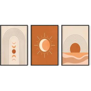image:imageHAUS AND HUES Mid Century Wall Art Set of 3  Terracotta Moon Boho Geometric Art Prints Modern Wall Decor Unframed 24x36