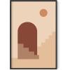 image:imageHAUS AND HUES Boho Poster  Mid Century Modern Decor Abstract Art Minimalist Dark Clay Eye with Lashes 16x20 Beige FrameSun and Two Staircases