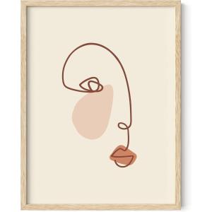 image:imageHAUS AND HUES Boho Poster  Mid Century Modern Decor Abstract Art Minimalist Dark Clay Eye with Lashes 16x20 Beige FrameSilhouette Lipstick